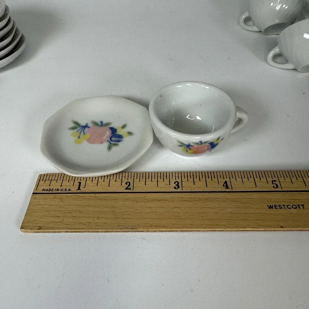 Vintage Honghura Craft Child Doll Porcelain Tea Set ‎ Apple Fruit MCM 22pc